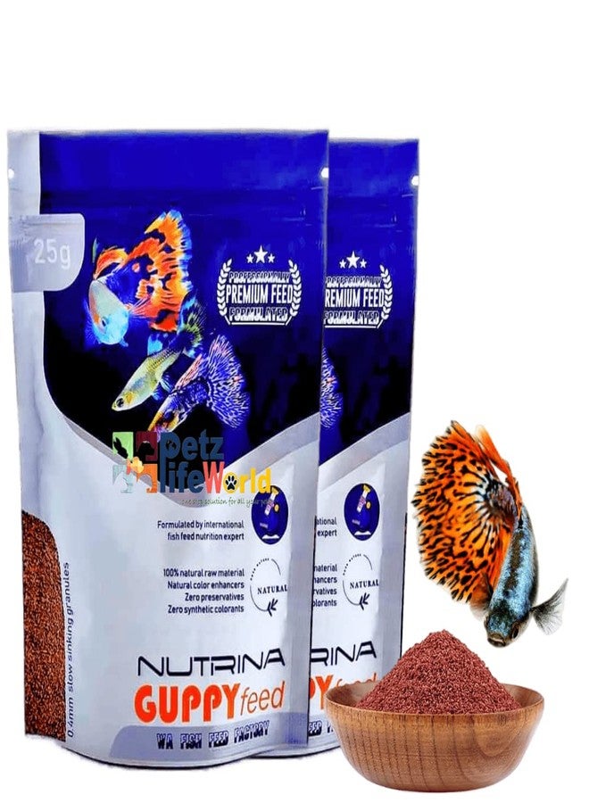 VAYINATO® WA Nutrina Guppy Slow Sinking Granules Fish Food, 25G (Pack of 2) by Petzlifeworld - Image 1